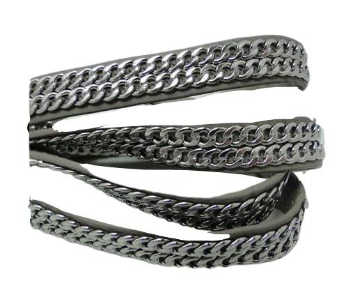 Real Nappa Leather Chain Stitched-10mm-Double-Grey