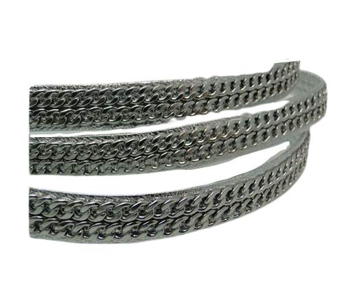 Real Nappa Leather Chain Stitched-10mm-Double-Silver