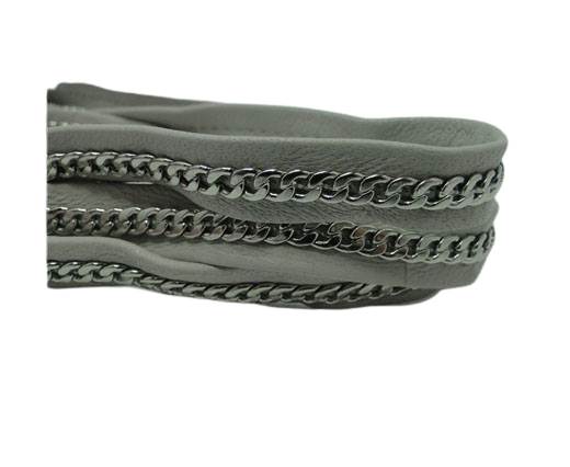 Real Nappa Leather Chain Stitched-10mm-Single-Grey