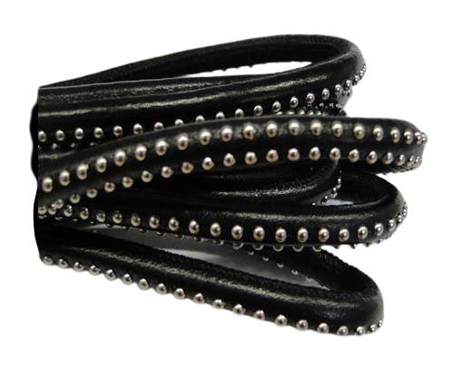 Real Nappa Leather Cords with studs - 6mm Black