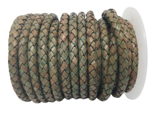 Round Braided Leather Cord SE/PB/18-Vintage Green-6mm
