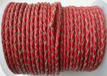 Round Braided Leather Cord SE/B/06-Red-natural edges - 8mm