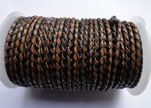 Round Braided Leather Cord SE/B/26-Black-Brown - 6mm