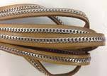 Stainless steel chain on leather-style 14-10mm-camel