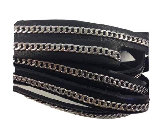 Stainless steel chain on leather-style 14-10mm-black