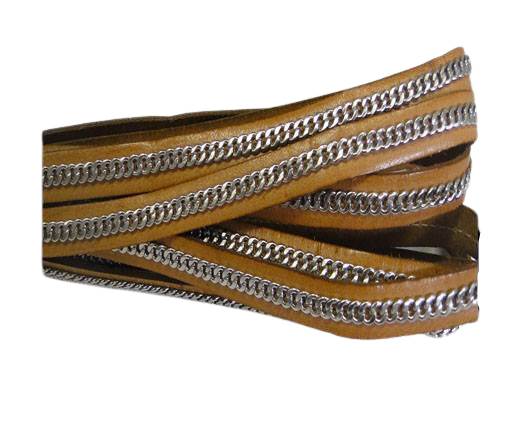 Stainless steel chain on leather-style 14-10mm-Bone