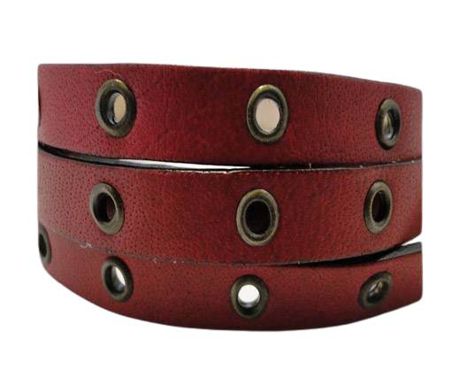 Vegetable tanned leather with hollow rivets - 10MM-SE-Dark Red