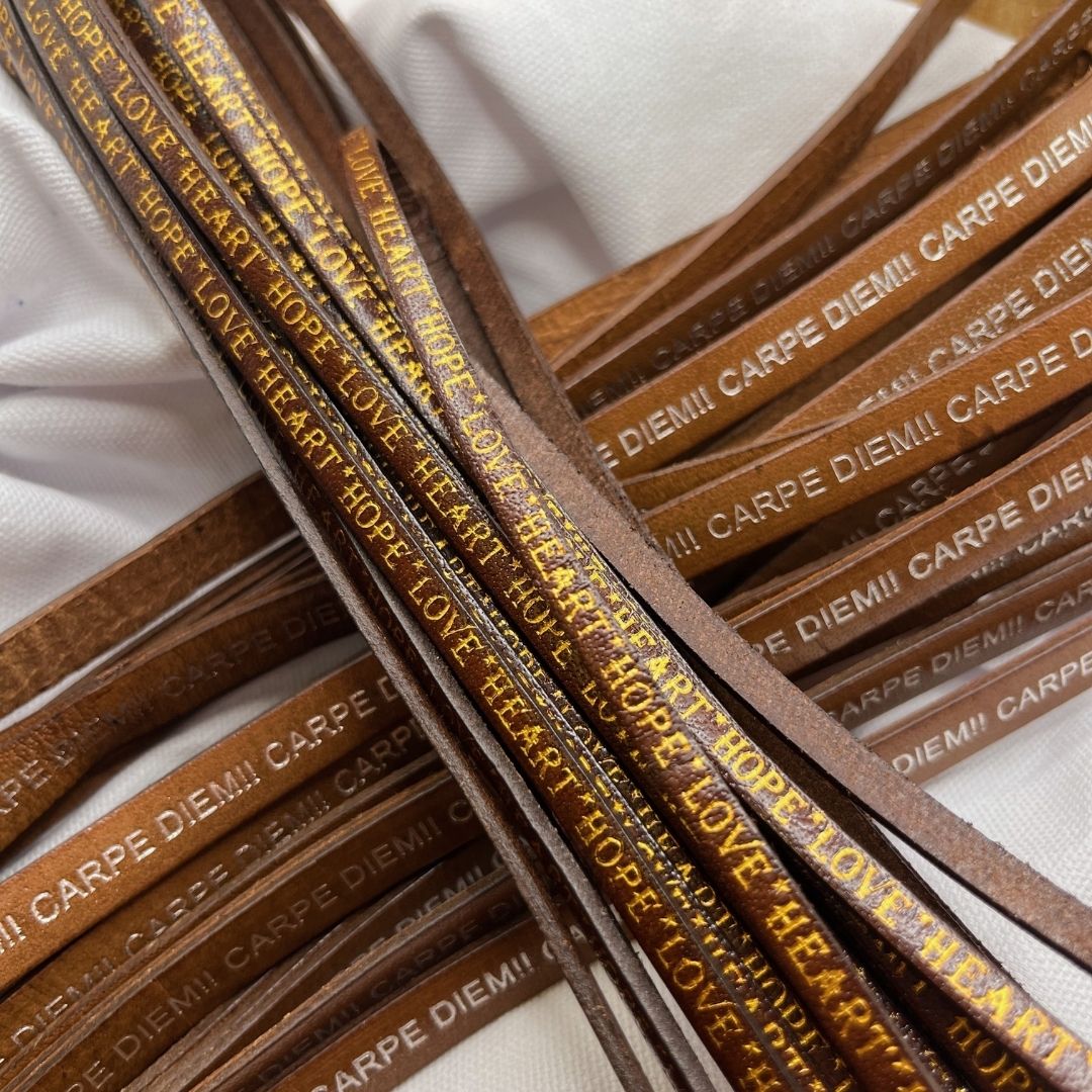 Flat Leather Cords with Text Embossed