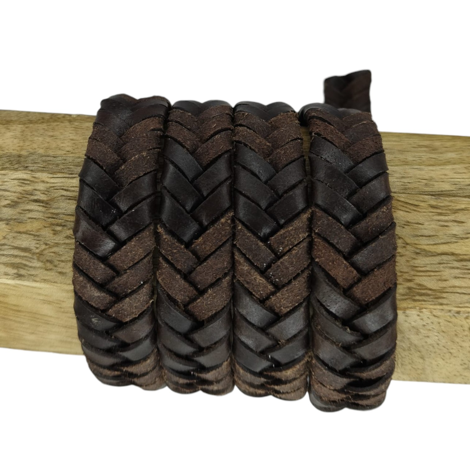 v cross braided leather cord-15mm- VINTAGE BROWN