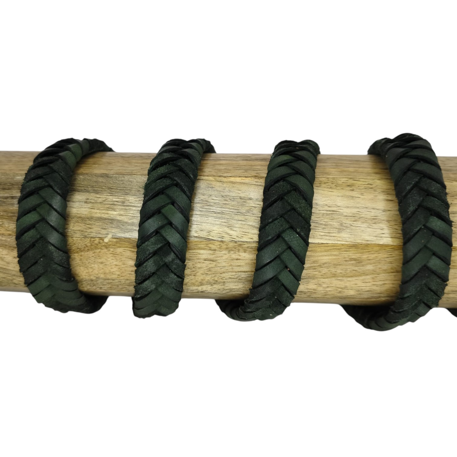 v cross braided leather cord -15mm- DARK GREEN