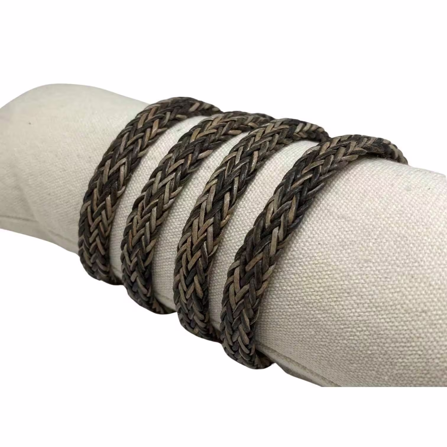 Spiral braided leather cords - 8x4mm - vintage grey