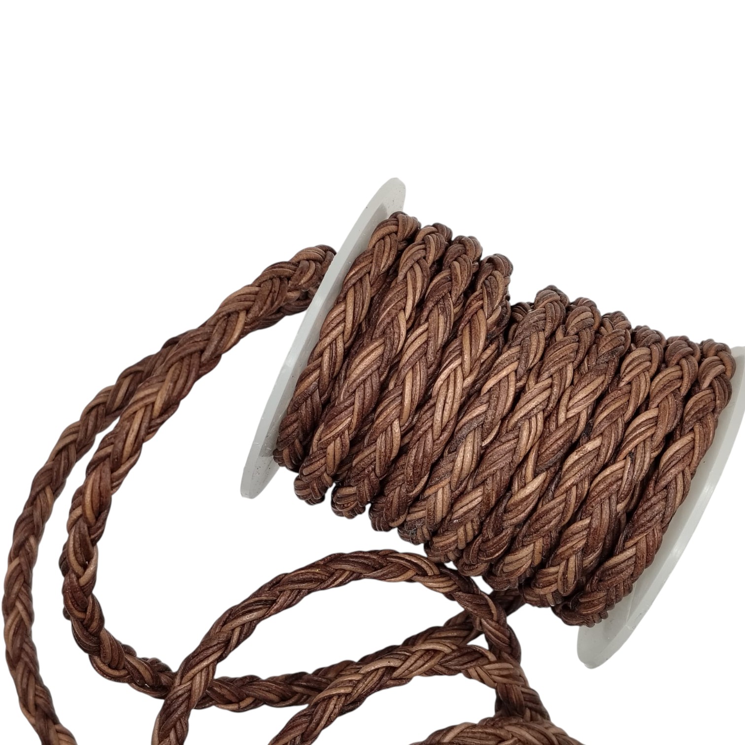Dublin Bolo Braided Round Twist Leather Cords - 6mm -  Vintage Brown