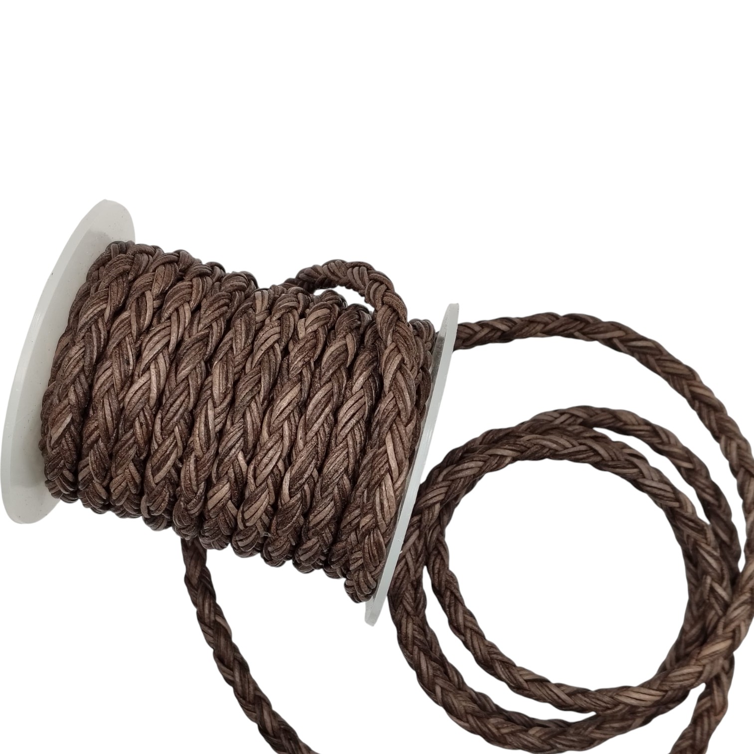 Dublin Bolo Braided Round Twist Leather Cords - 6mm -  Vintage Dark Brown