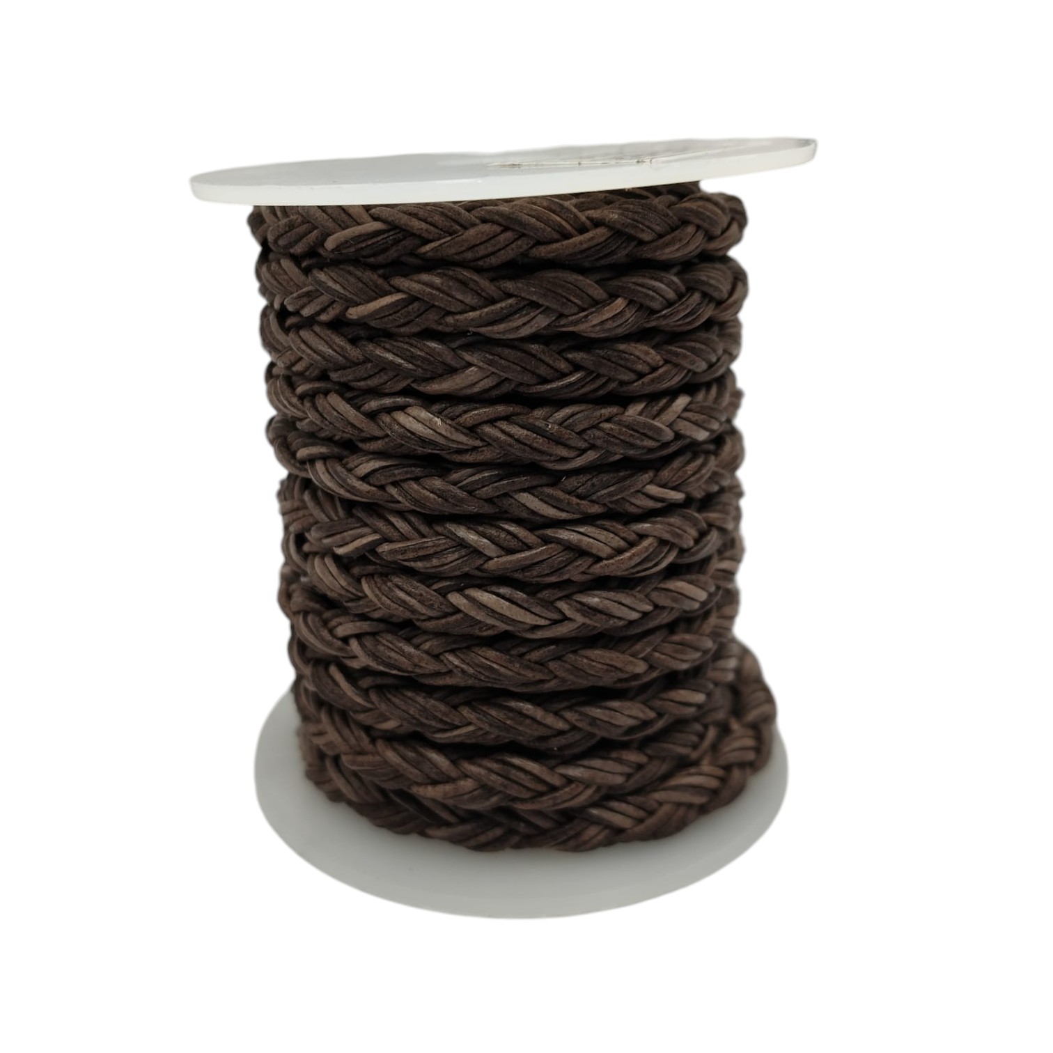 Dublin Bolo Braided Round Twist Leather Cords - 6mm -  Vintage Dark Brown