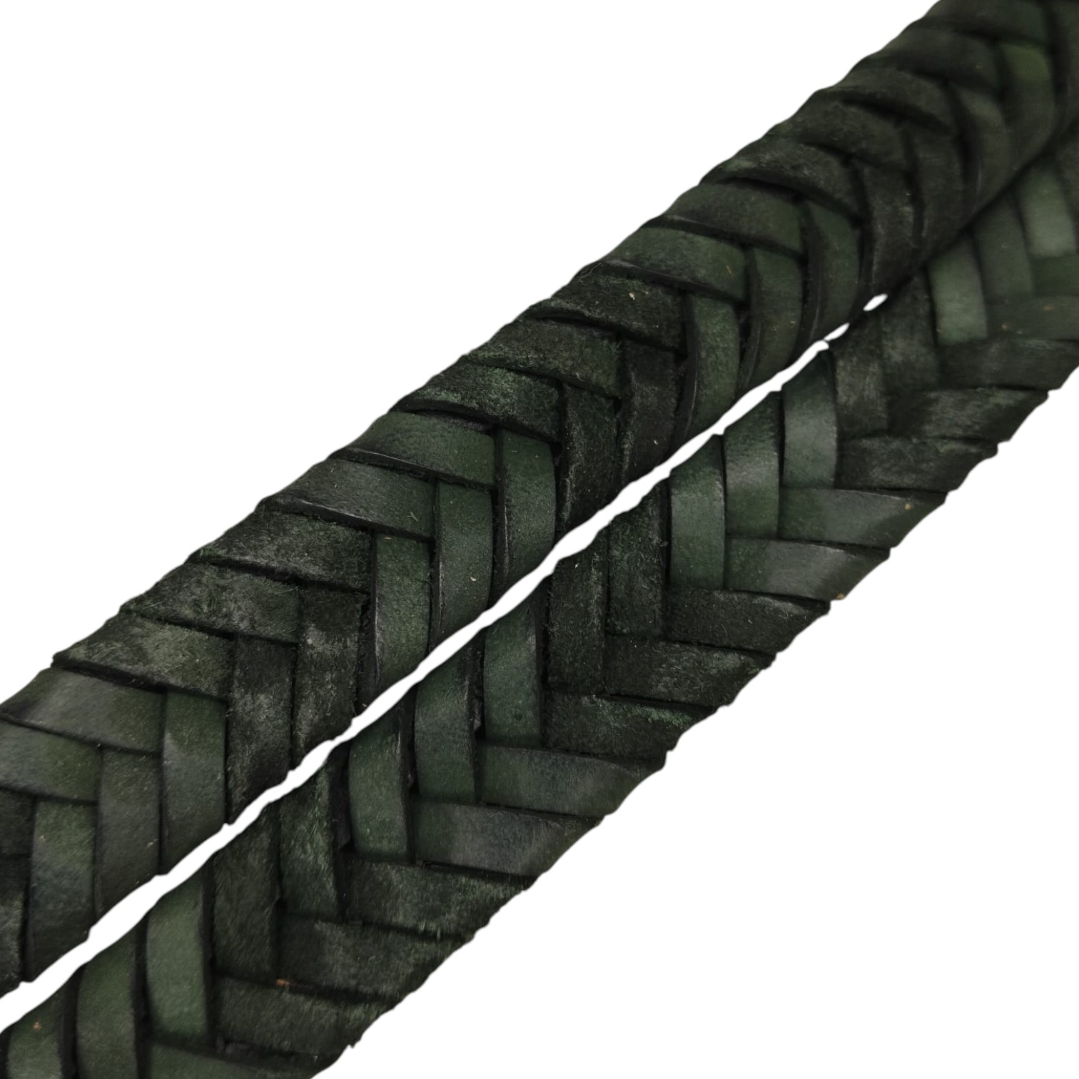 v cross braided leather cord -15mm- DARK GREEN