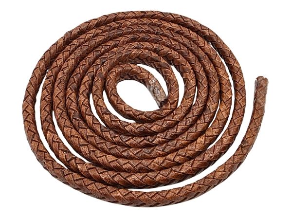 OVAL BRAIDED LEATHER CORDS KHAJUR STYLE 6MM - BROWN