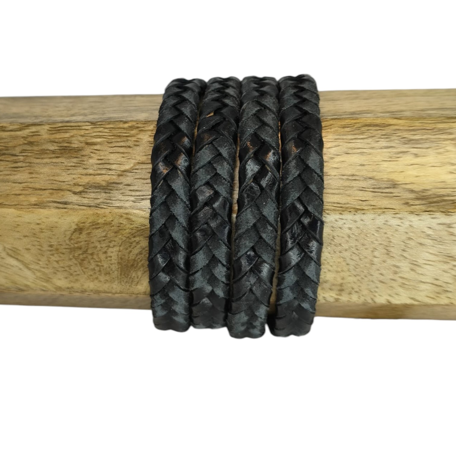 v cross braided leather cord -10mm- BLACK