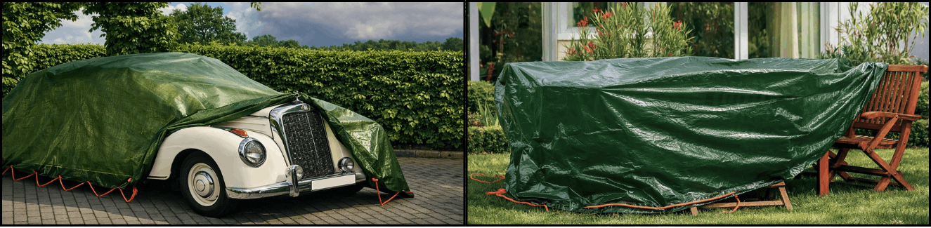 Outdoor car cover and weather-protected garden furniture cover with polypropylene Silpaulin XF cross-laminated film by Sun Enterprises