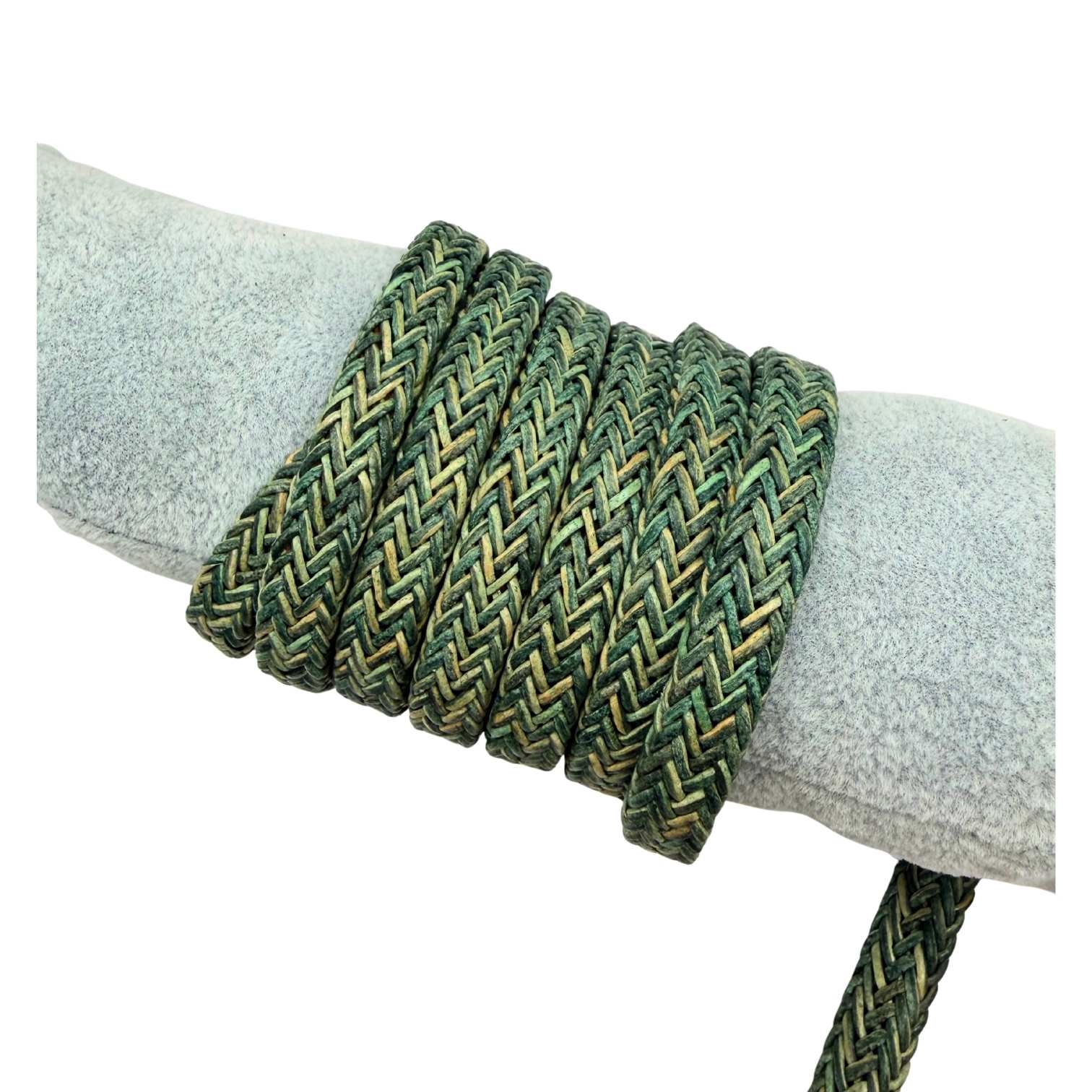 Spiral braided leather cords - 11x6mm - vintage dark green