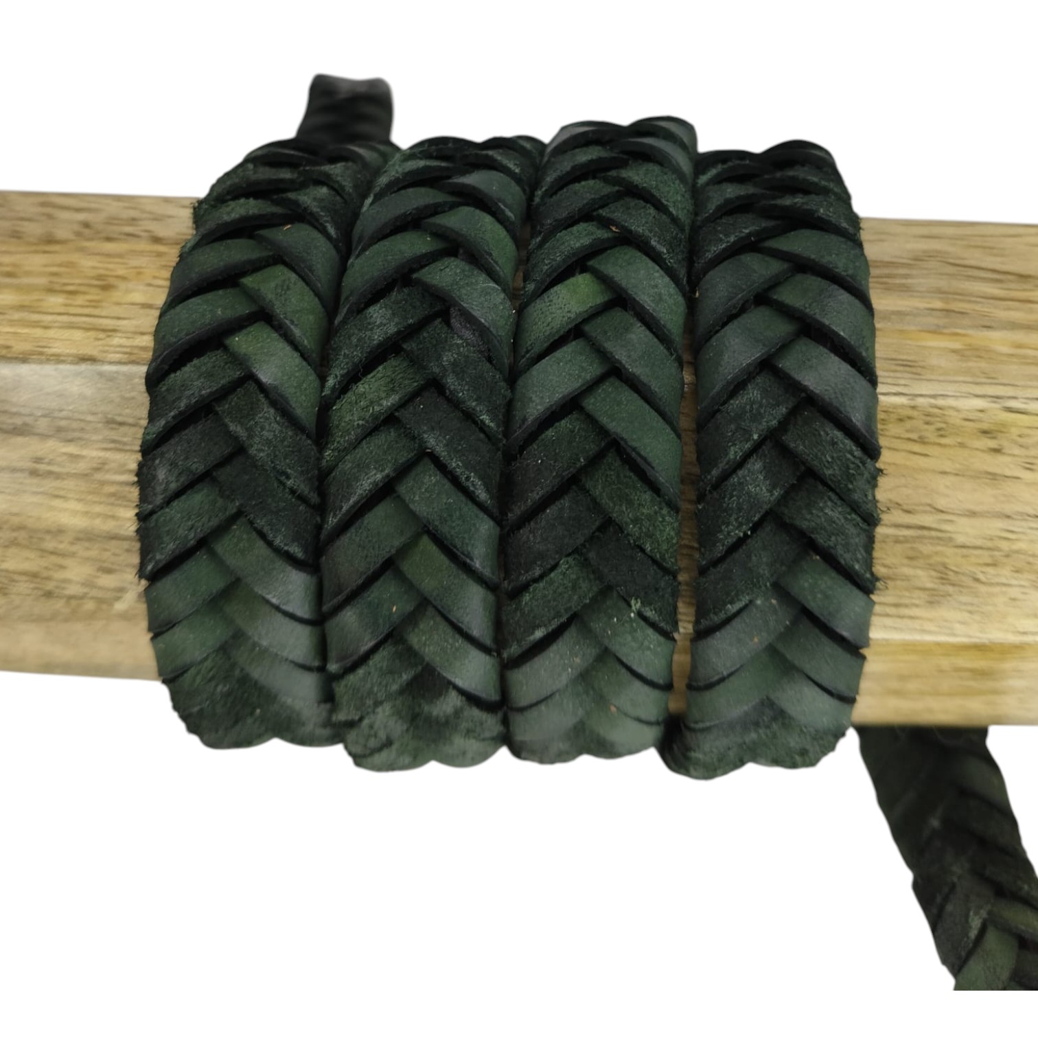 v cross braided leather cord -15mm- DARK GREEN