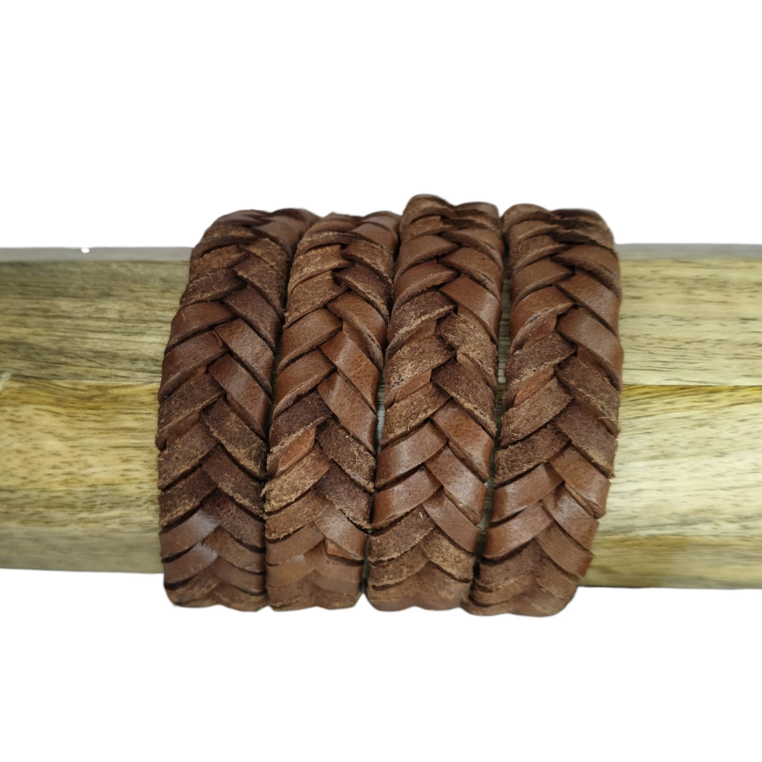 v cross braided leather cord- 15MM- DARK TAN