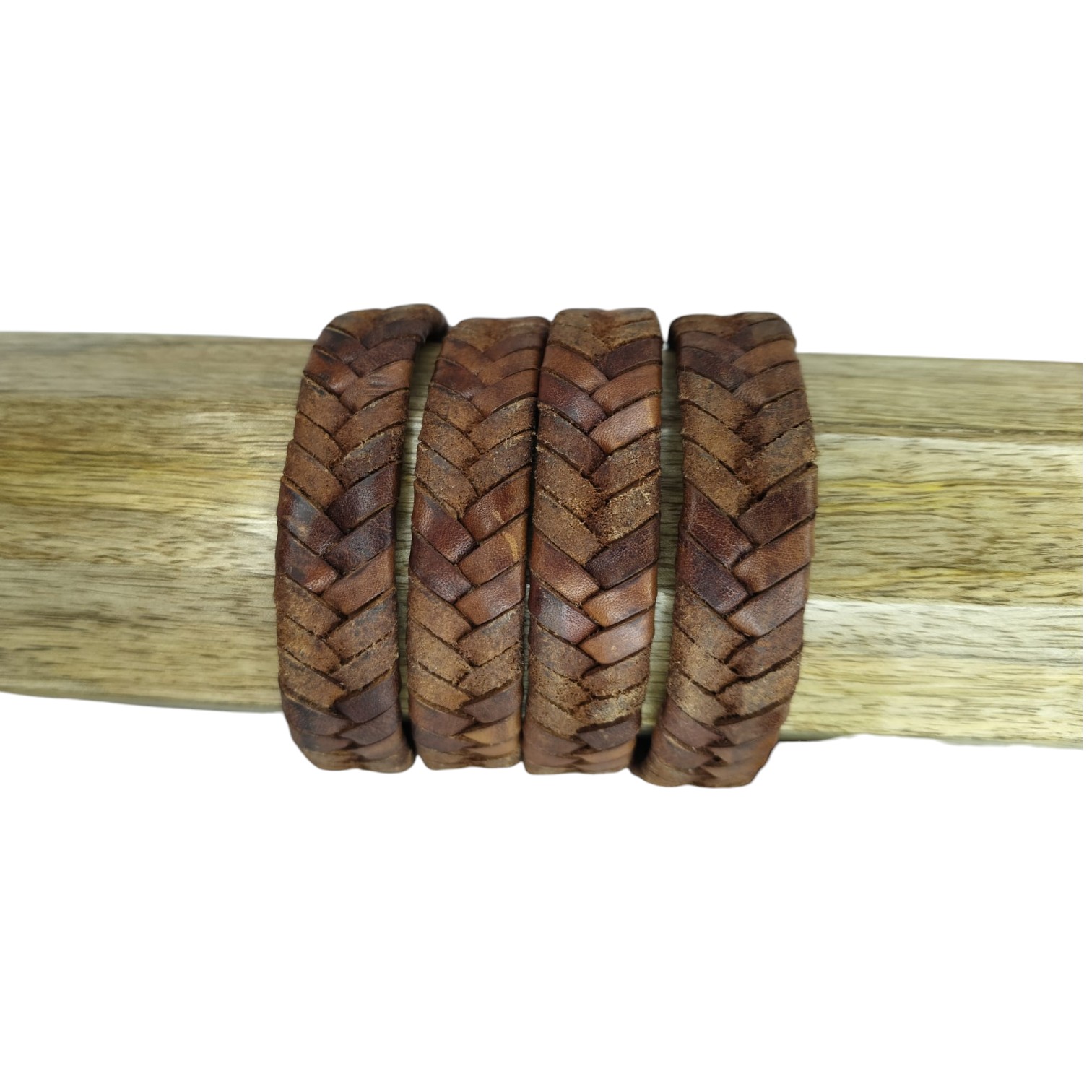 v cross braided leather cord- 15mm- COGNAC