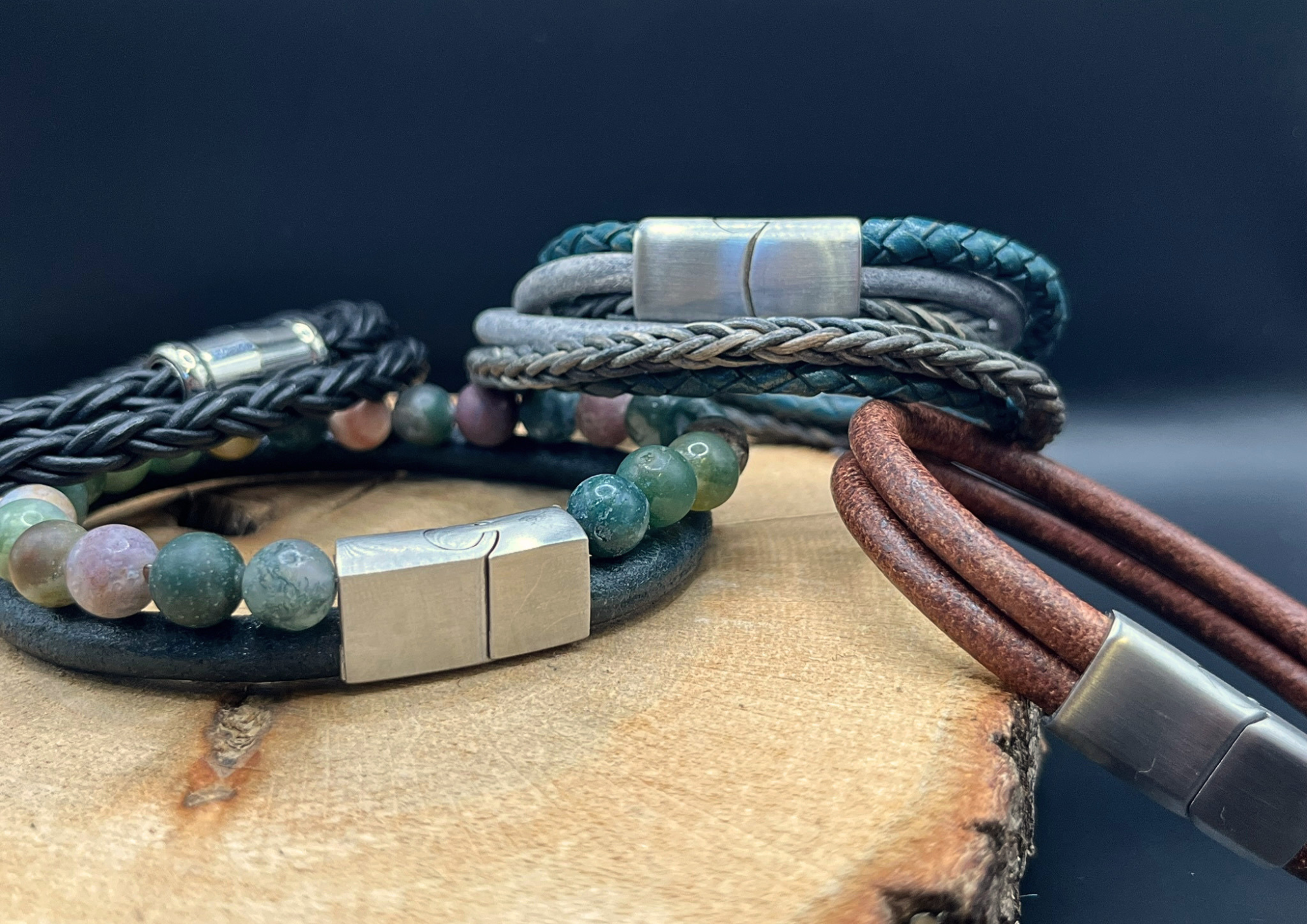 Pair your gemstones with our premium leather bracelets
