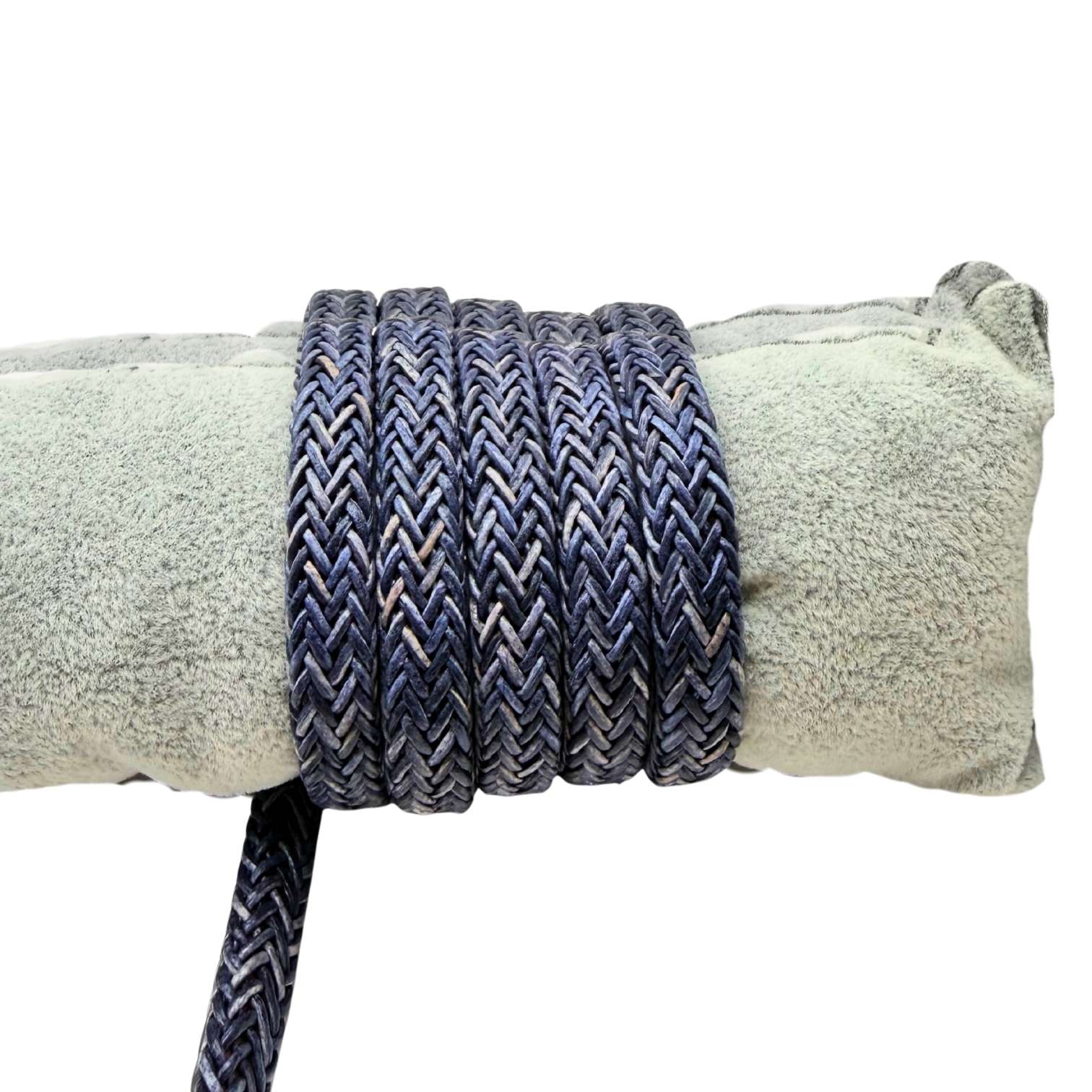 Spiral braided leather cords - 11x6mm - vintage dark blue