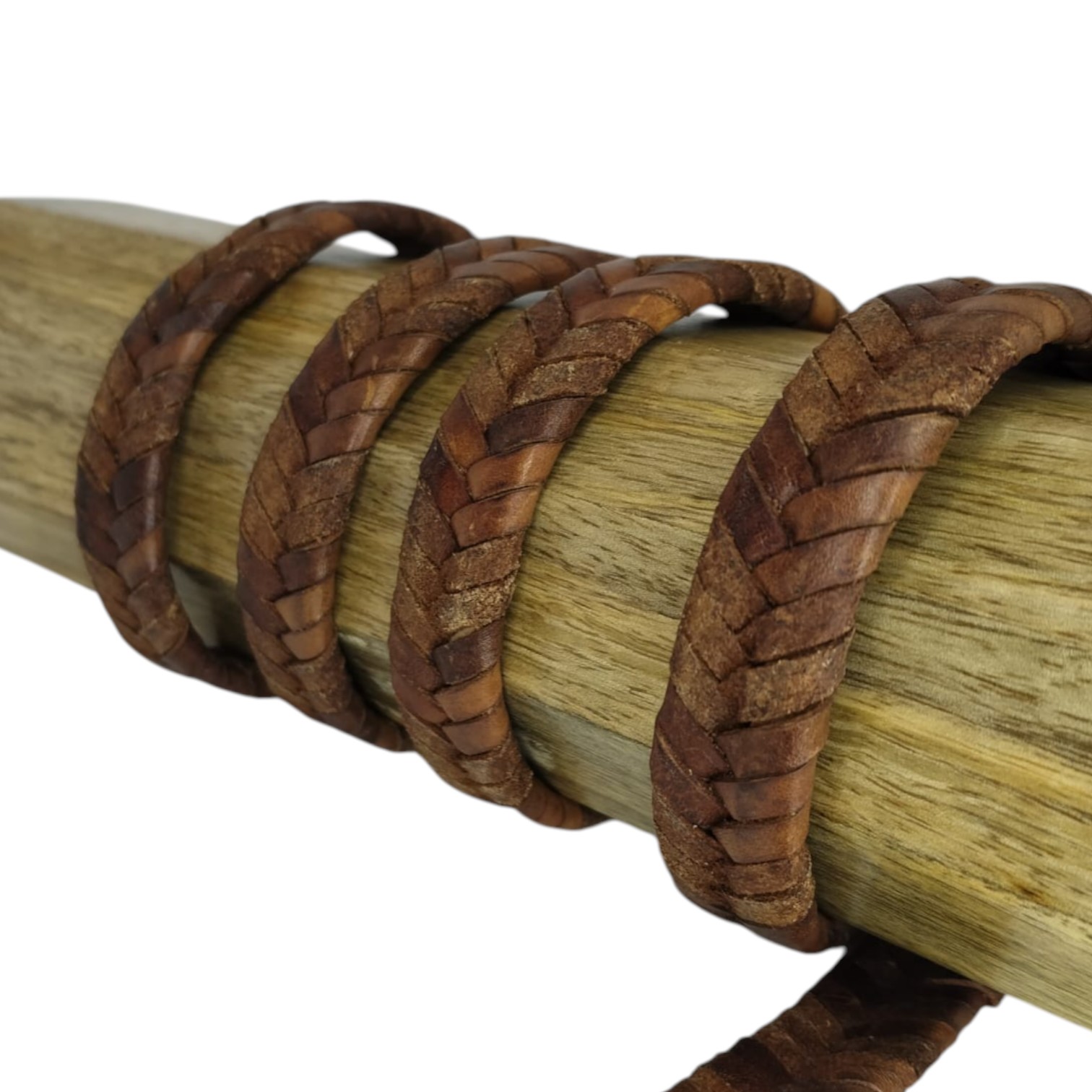 v cross braided leather cord- 15mm- COGNAC