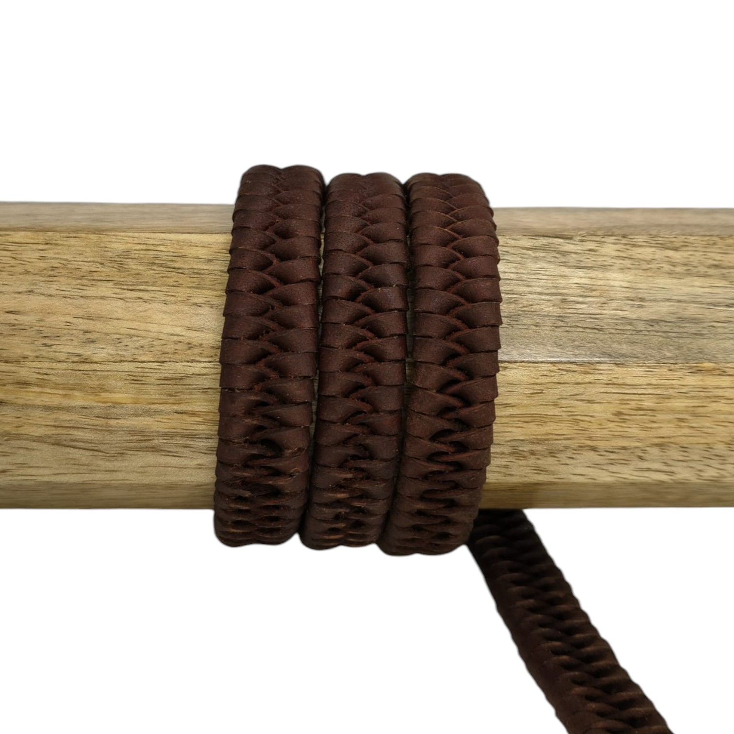 X-Cross Braided Leather Cord- 15mm- BROWN