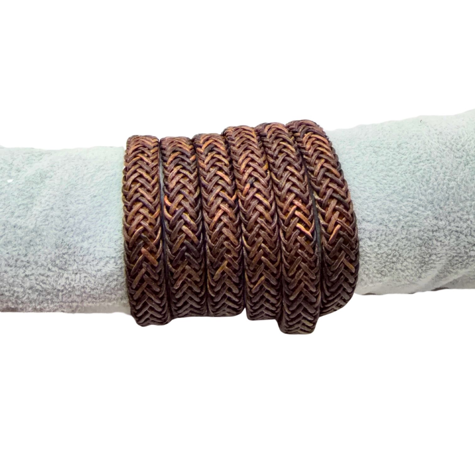 Spiral braided leather cords - 11x6mm - vintage dark brown