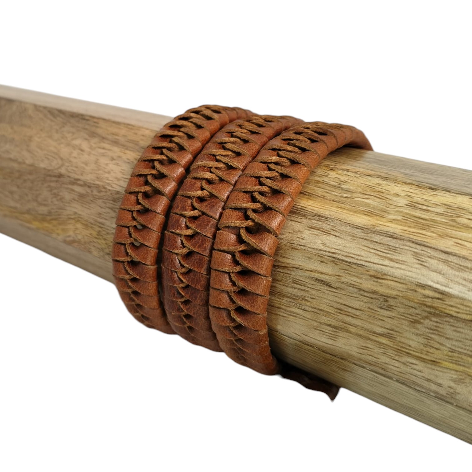 X-Cross Braided Leather Cord-15mm- DARK NATURAl