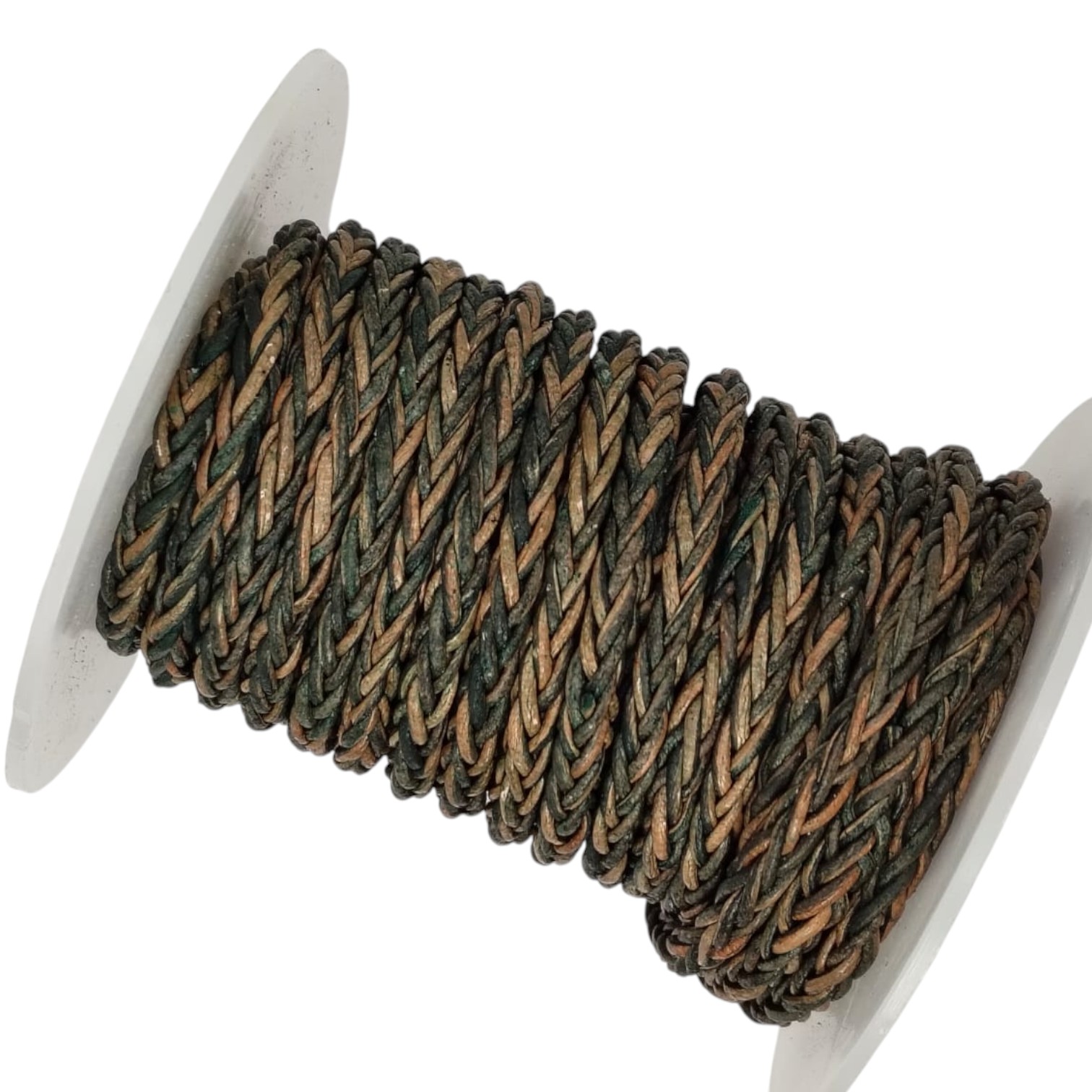 hawaii bolo Braided leather cords - 4mm - vintage dark green