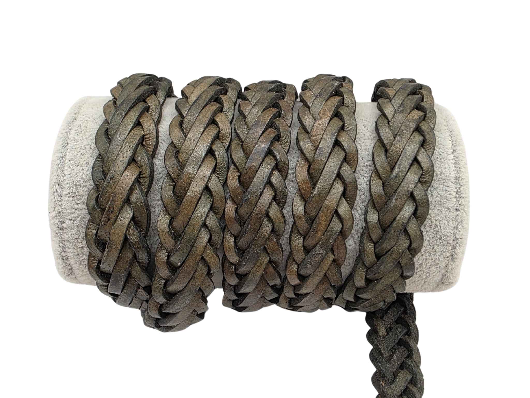 Hvar Braided Leather Cords - 15x4.5mm - Vintage Dark Green