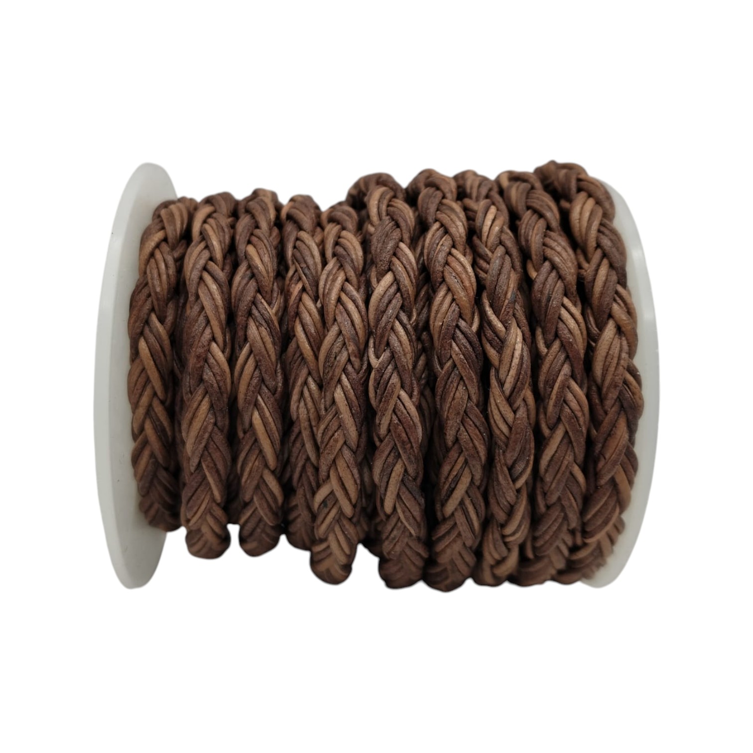 Dublin Bolo Braided Round Twist Leather Cords - 6mm -  Vintage Brown