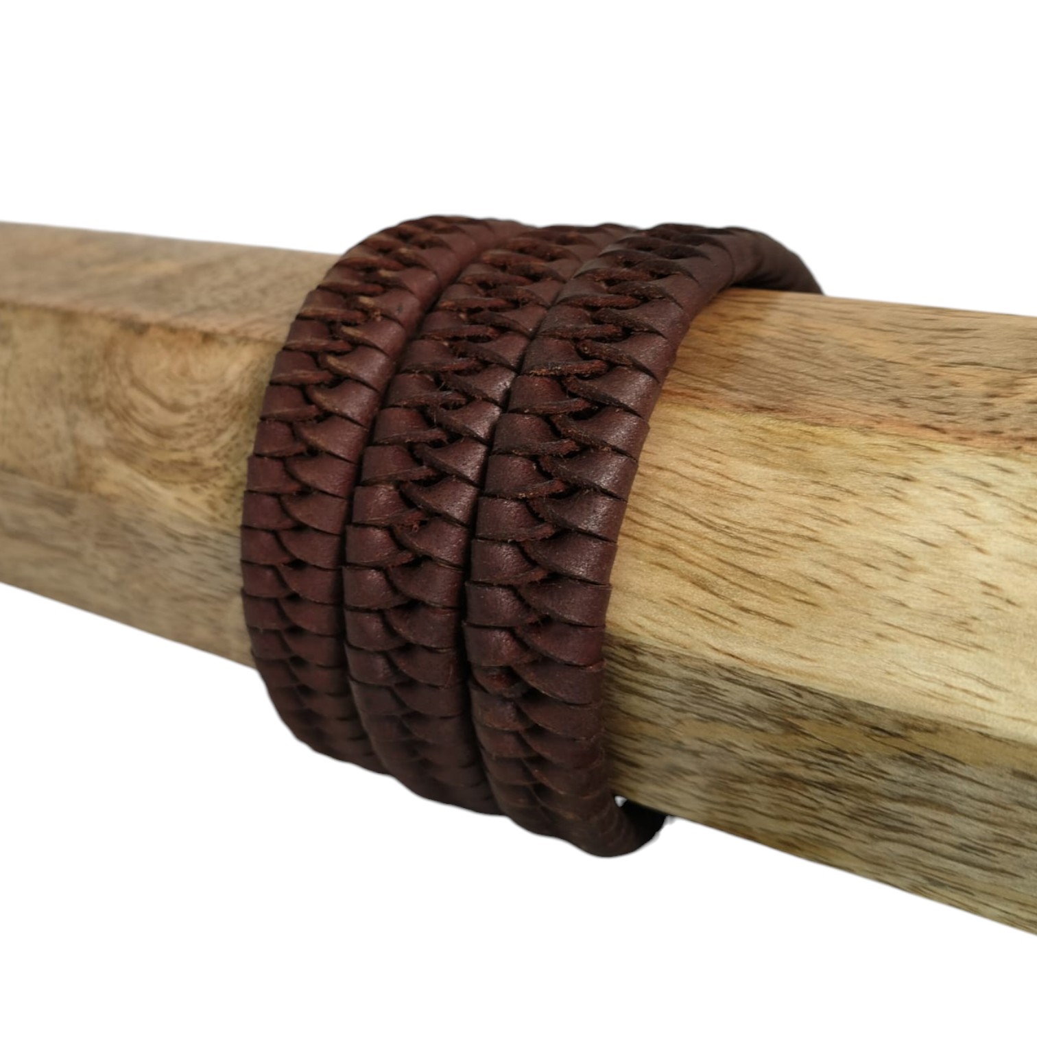 X-Cross Braided Leather Cord- 15mm- BROWN