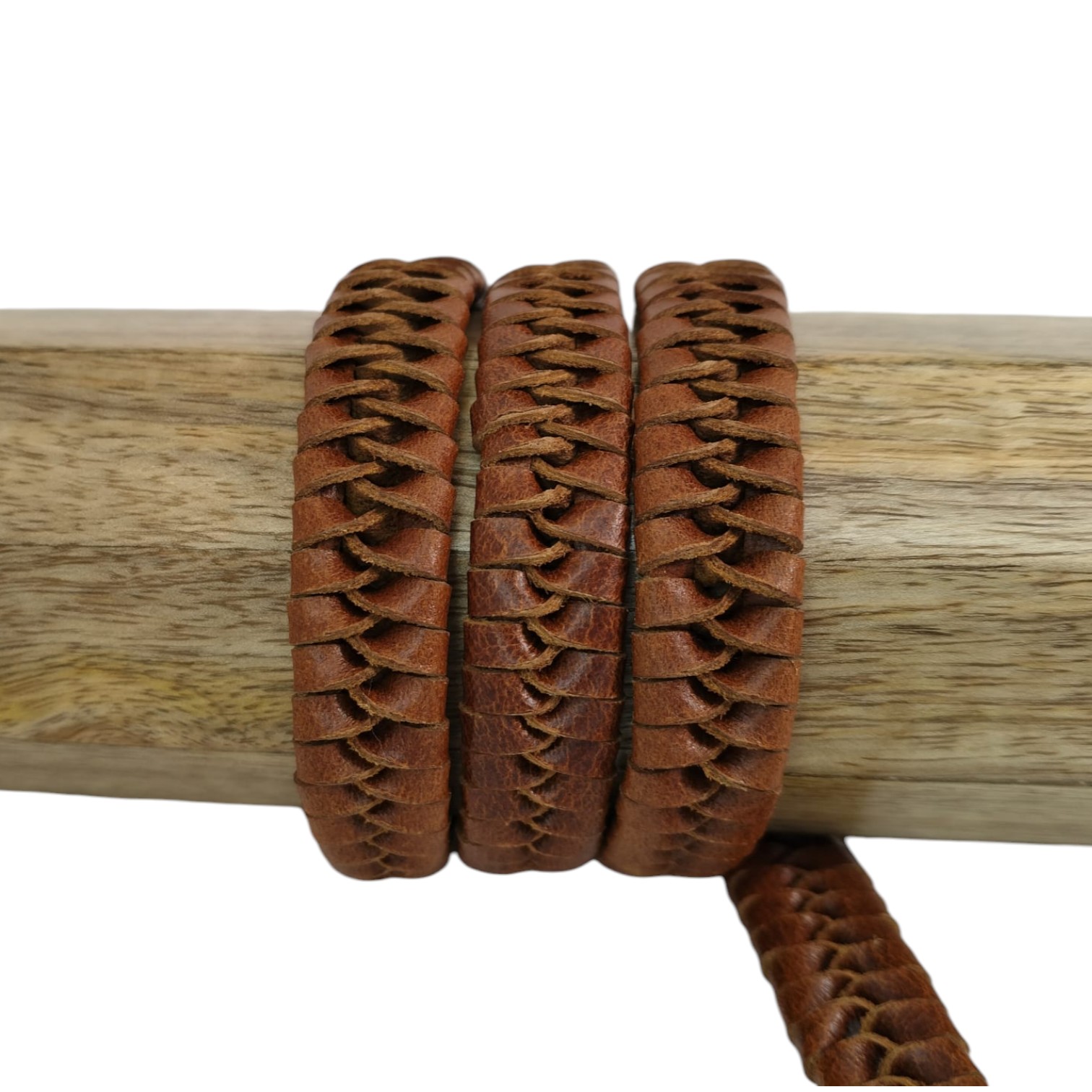 X-Cross Braided Leather Cord-15mm- DARK NATURAl