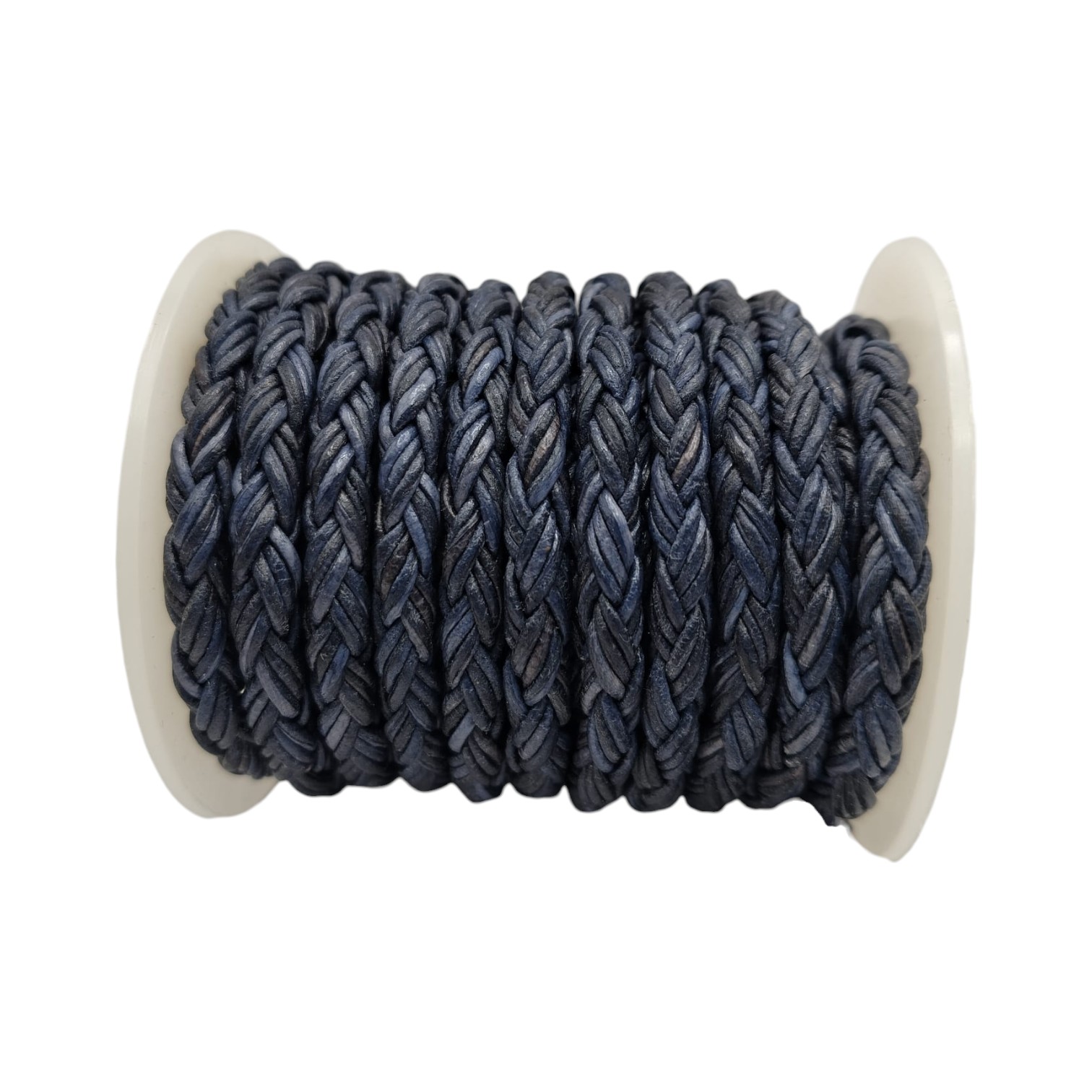 Dublin Bolo Braided Round Twist Leather Cords - 6mm -  Vintage Dark Blue