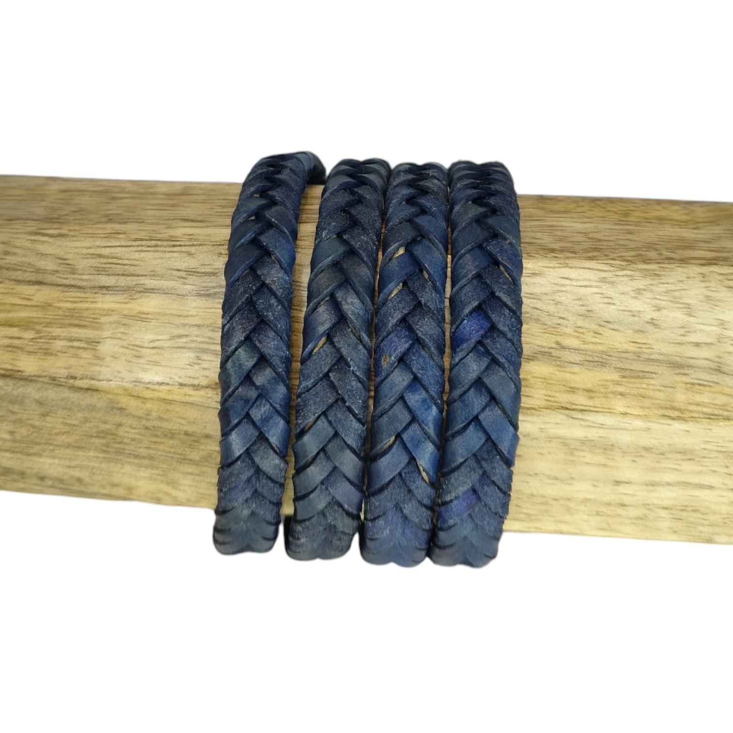 v cross braided leather cord -10mm- VINTAGE BLUE