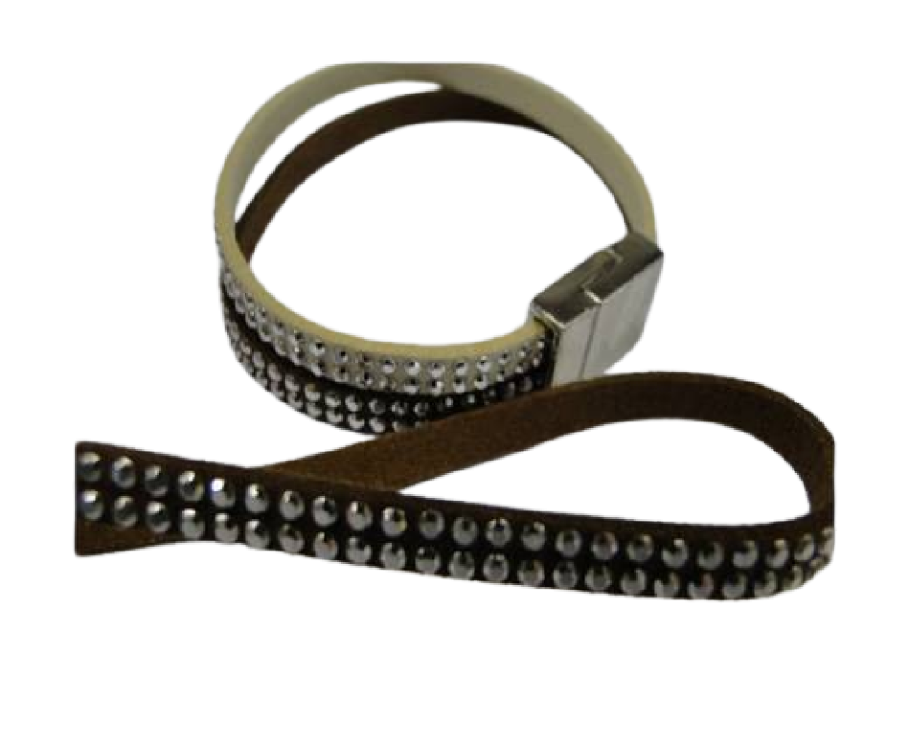 Faux Suede Cord With Silver Shiny Studs-5mm-Brown