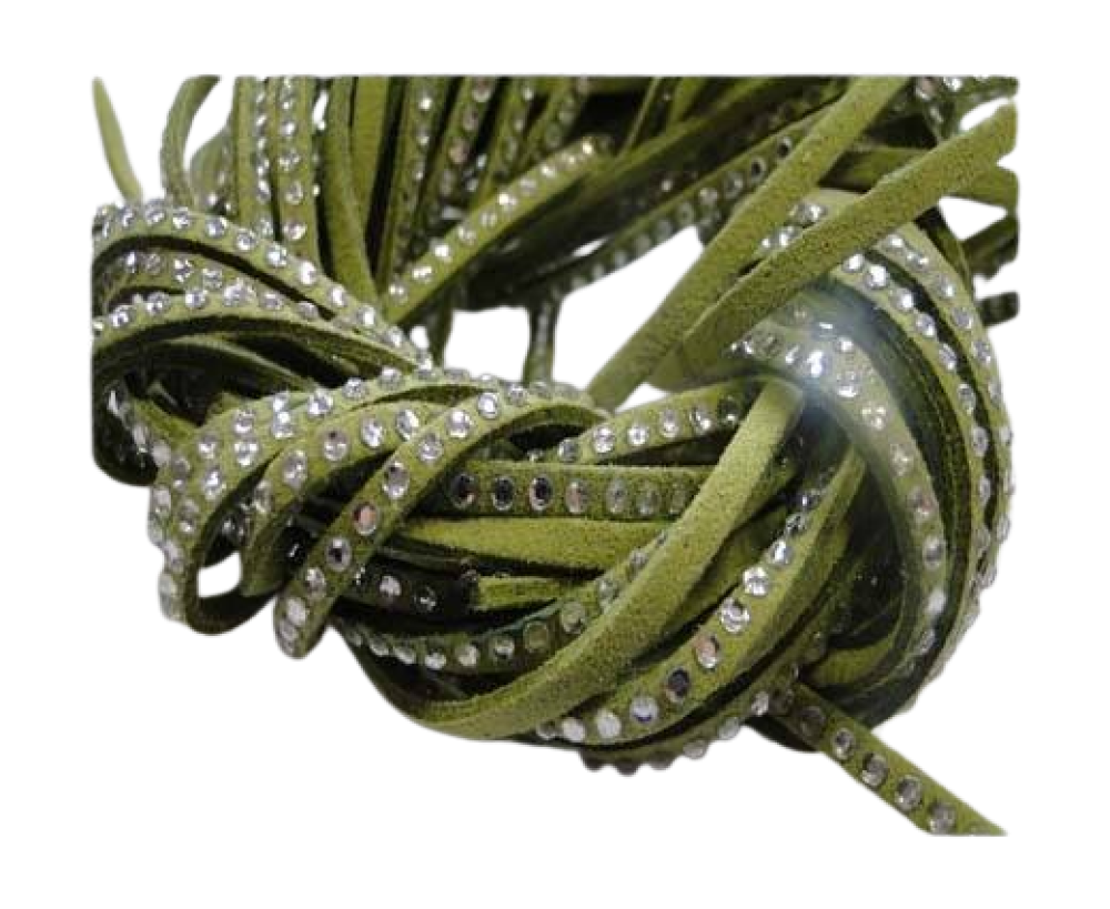 Faux Suede Cords with Crystals 3mm-Green