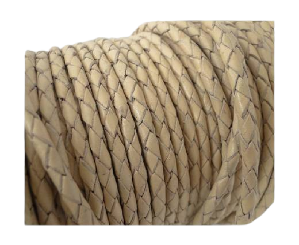 Oslo Round Braided Leather Cord-5mm-Beige