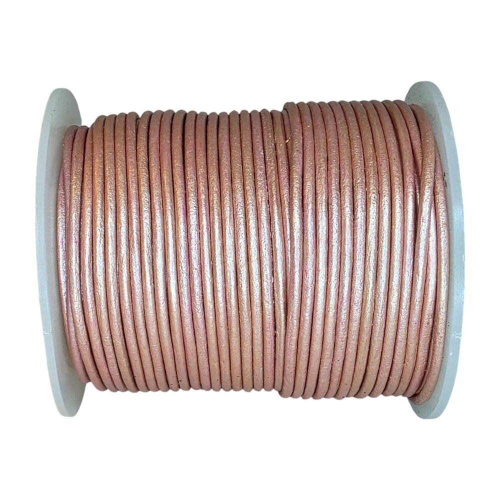 Round leather cord-2mm - Metallic rose