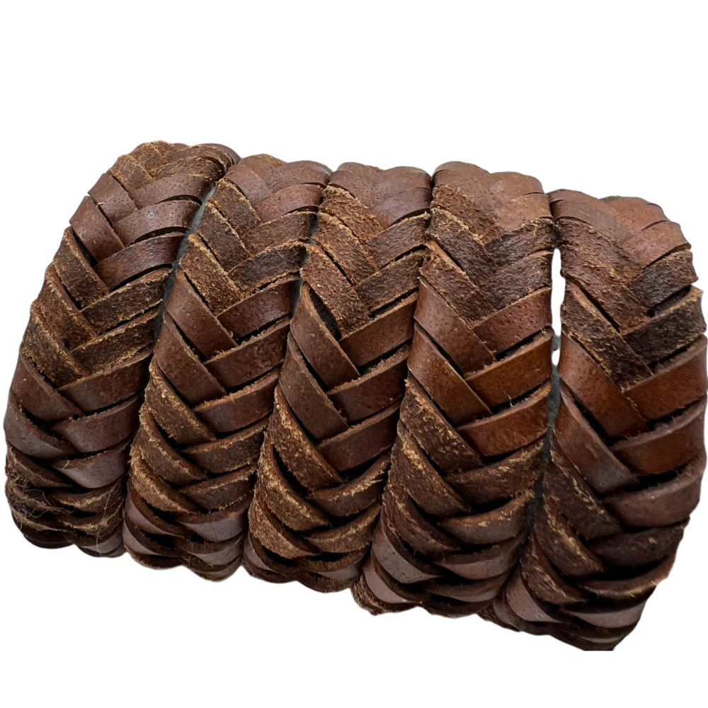 v cross braided leather cord- 15MM- DARK TAN