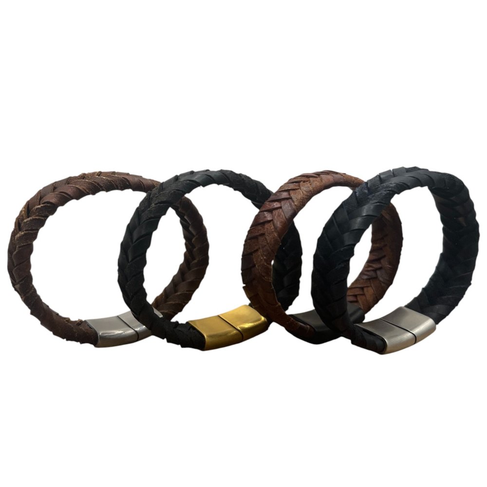 v cross braided leather cord- 15mm- COGNAC