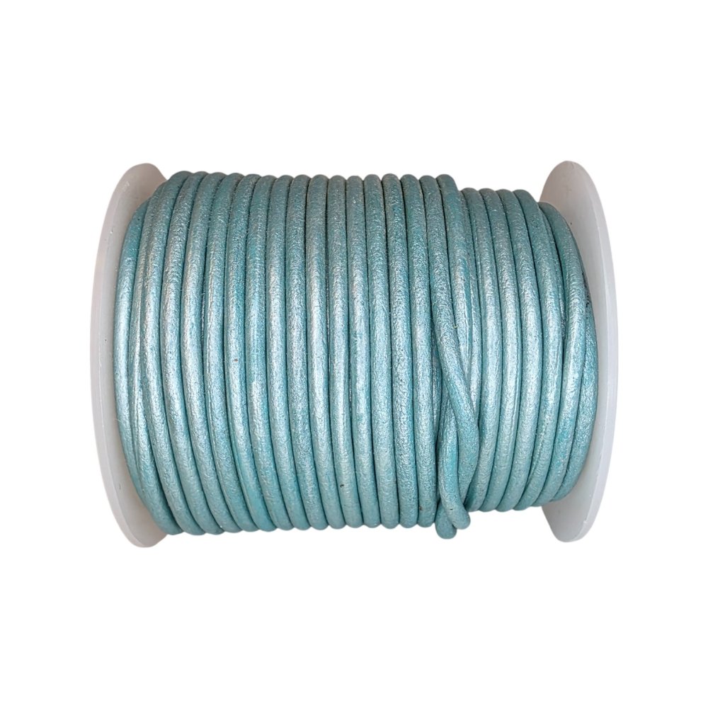 Round Leather Cord -3mm Metallic Ocean Green