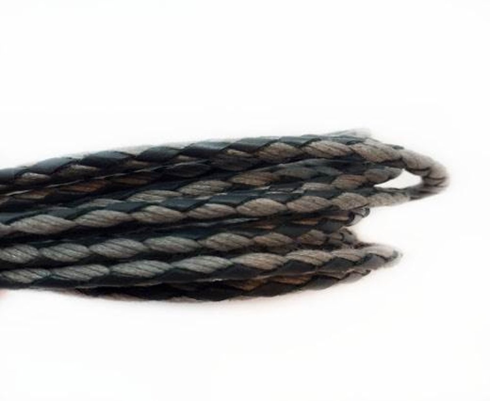 Braided leather with cotton- 4mm - Black And White