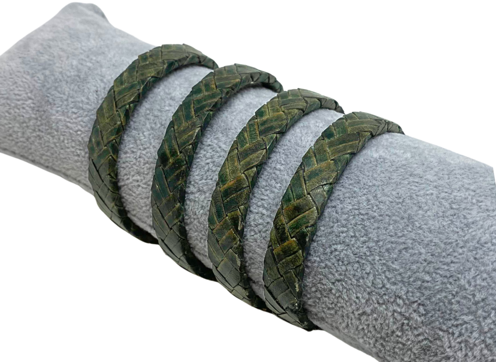 Argentine Braided Leather Cord - 10x3.5mm - Vintage Green