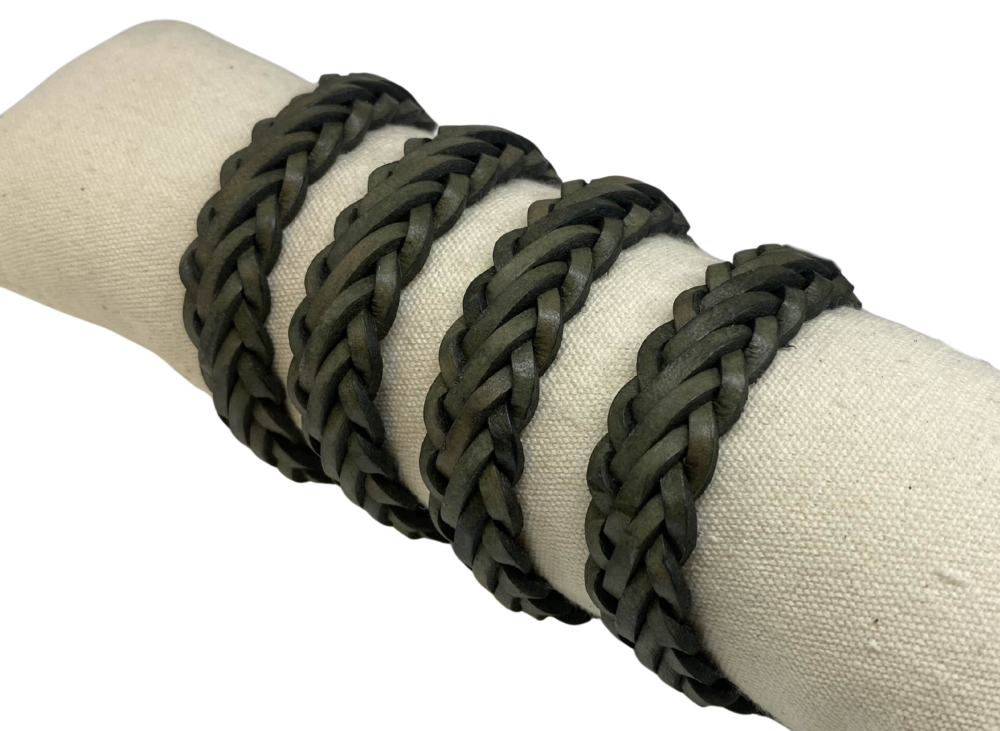 Hvar Braided Leather Cords - 15x4.5mm - Green