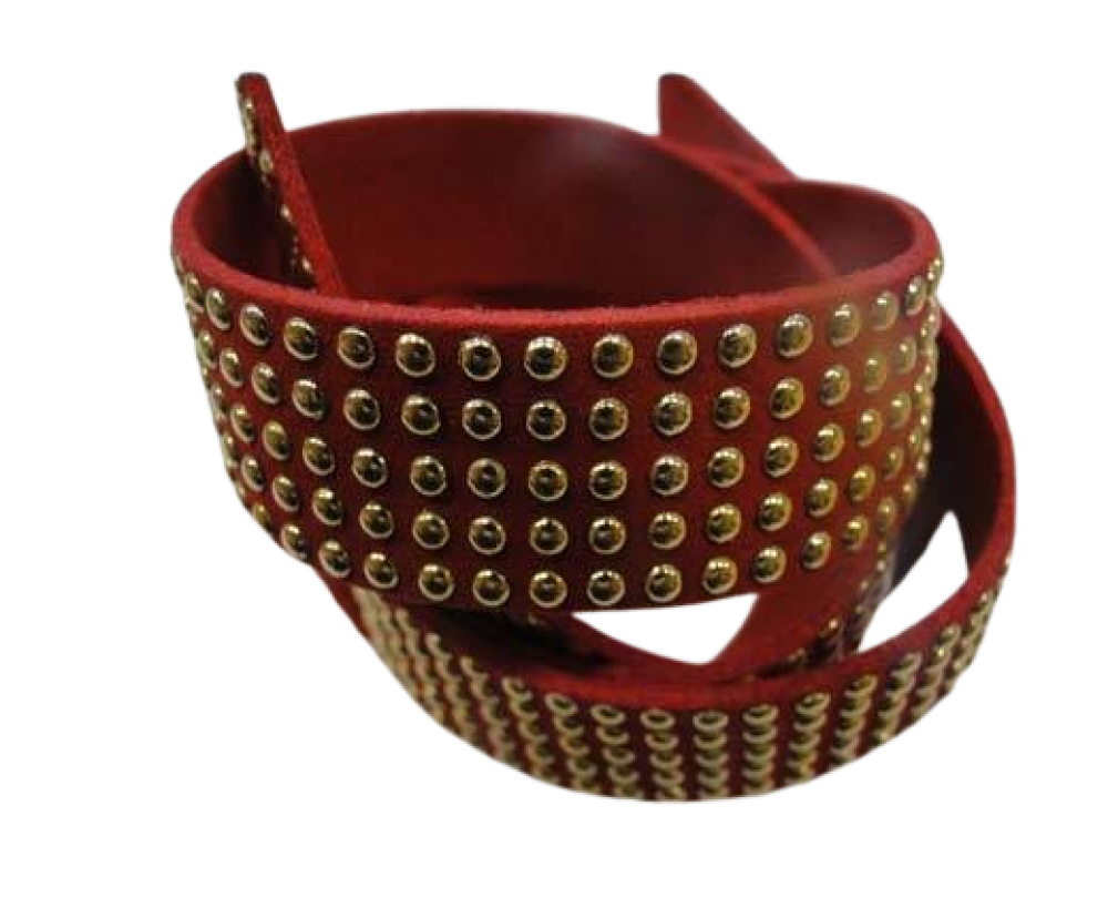 Faux Suede Cords with Studs 20mm-5 layers-Gold-Red